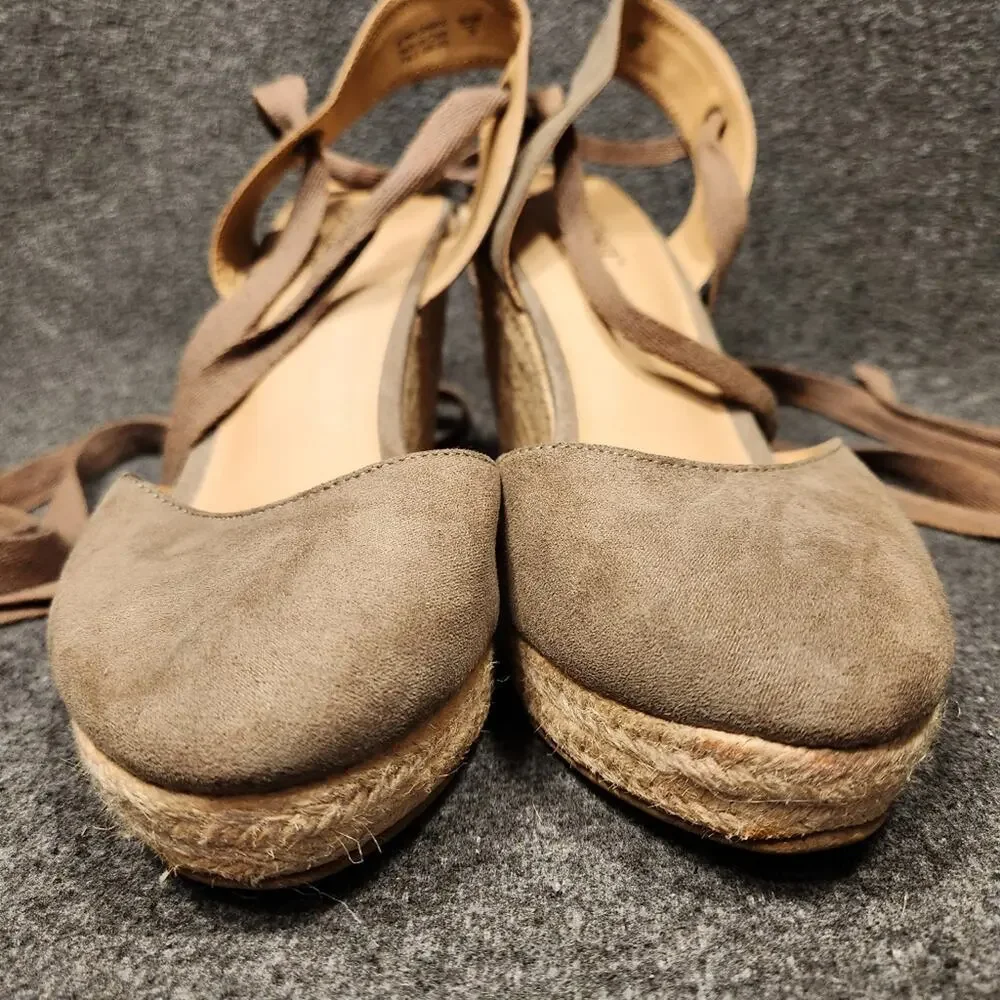 BRASH Taupe Faux Suede Lace Up Espadrille Wedge Closed Toe Sandals Womens‎ 9